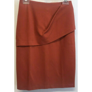 CAbi Overlay Pencil Skirt Size 2 in Brick Coral Stretch Ponte #3099
